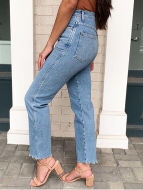 AGOLDE Pinch Waist Straight Jeans High Rise Cut Off Raw Hem Light Divide Wash